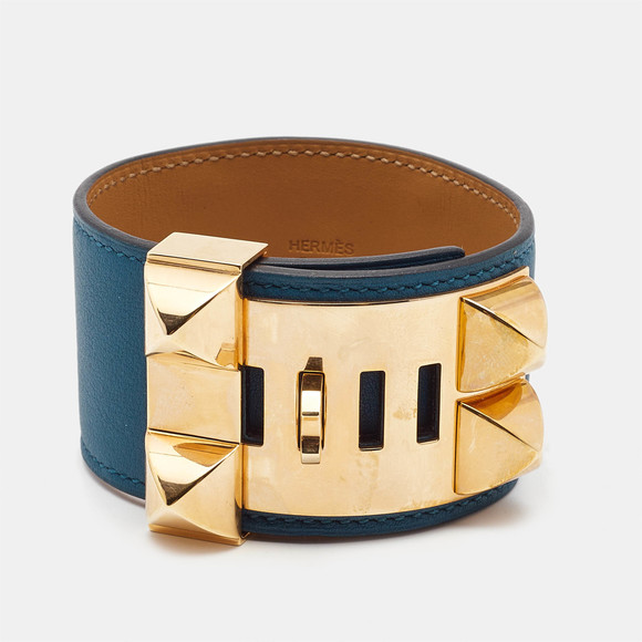 Hermes Collier de Chien Leather Gold Plated Wide Bracelet - Picture 2 of 6